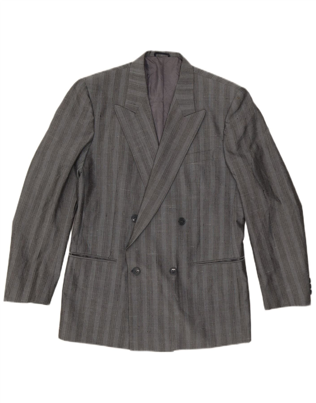 Vintage hombres chaqueta blazer de doble pecho IT 48 rayas gris medio