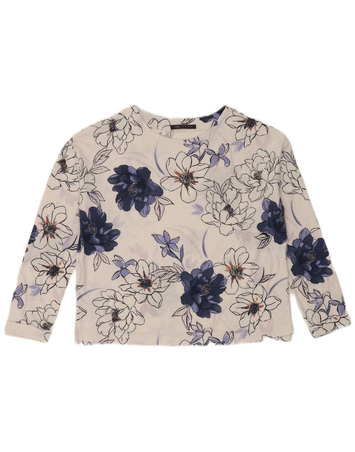Marks & Spencer Top extragrande de manga larga para mujer UK 8 Small White Floral