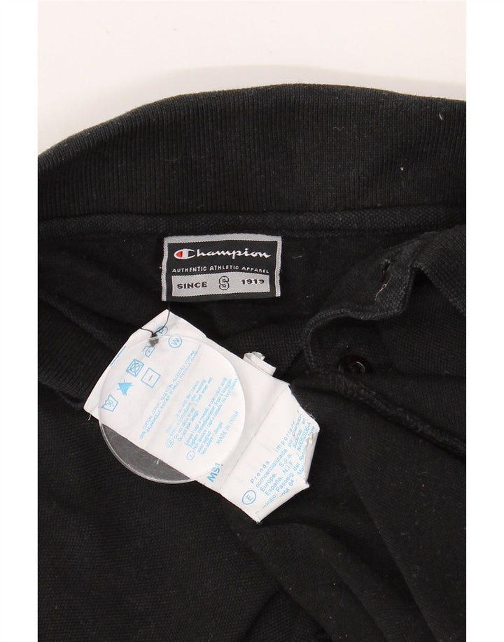 CHAMPION Polo de manga larga para hombre de algodón negro mediano