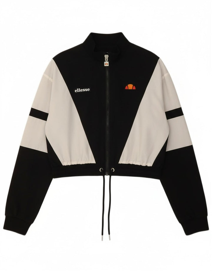 Ellesse Mujer Crop Chándal Top Chaqueta UK 40 Small Negro Colorblock