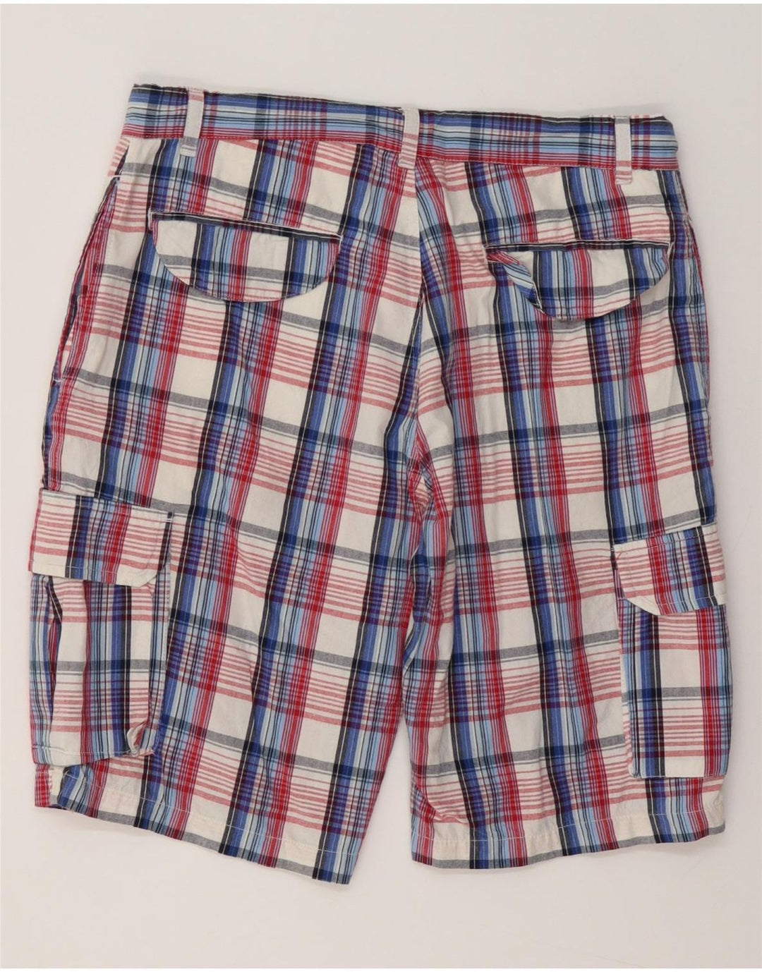 Brugi Pantalones Cortos Cargo para Hombre Grande W34 Algodón A Cuadros Azul