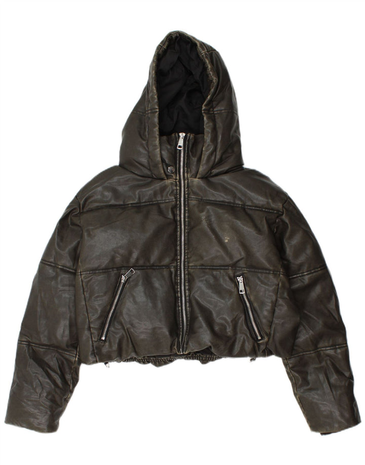 ZARA Chaqueta Acolchada Corta Con Capucha De Gran Tamaño Para Mujer UK 10 Small Khaki