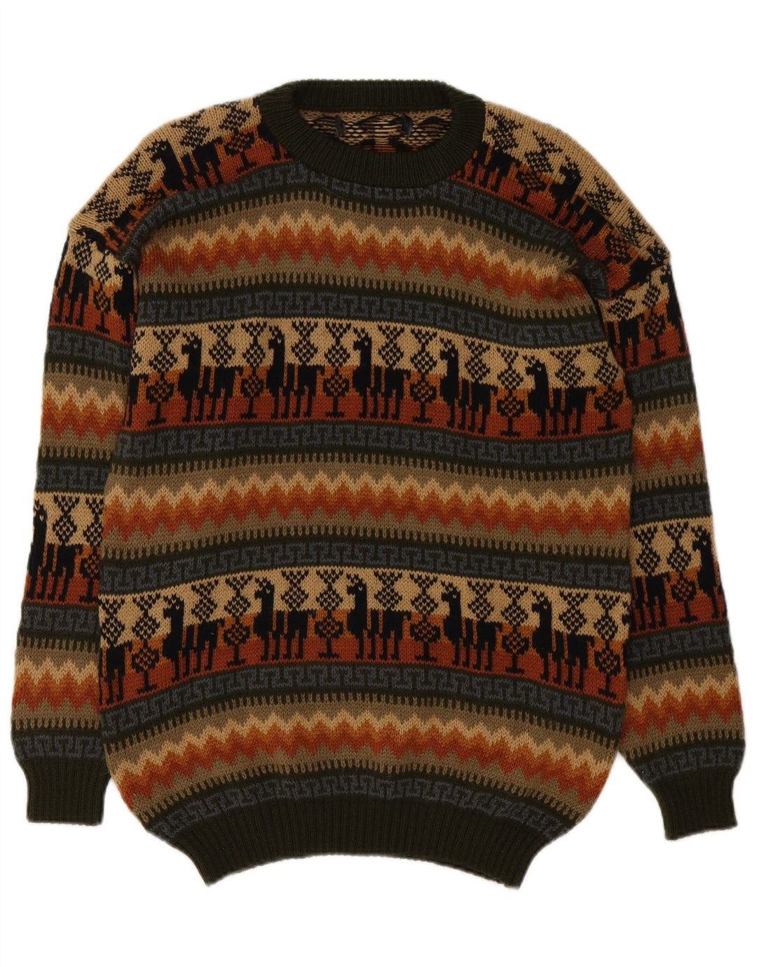 Vintage hombres cuello redondo jersey suéter medio multicolor Fair Isle