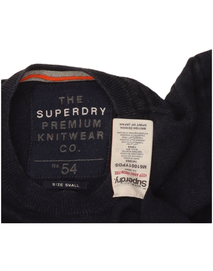 SUPERDRY Jersey de cuello redondo para hombre, talla pequeña, algodón azul marino