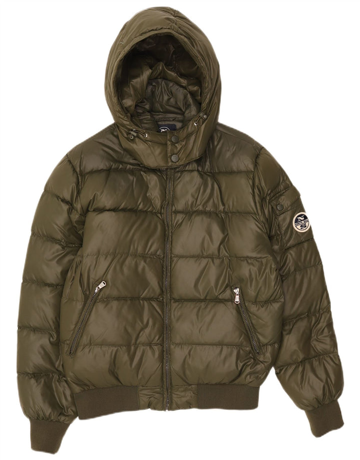 North Sails Chaqueta acolchada con capucha para hombre UK 38 Medium Caqui Nylon