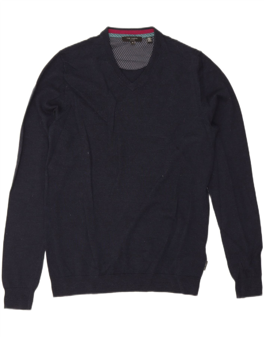 TED BAKER Jersey con cuello en V para hombre talla 3 mediano azul marino lana merino