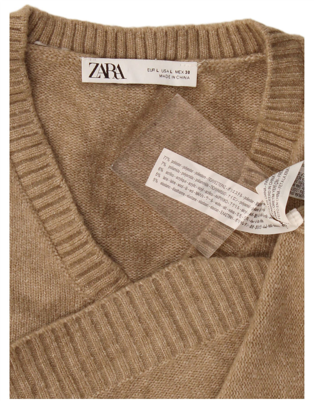 Zara Mujer Crop Vest Tank Top UK 46 Grande Poliéster Beige