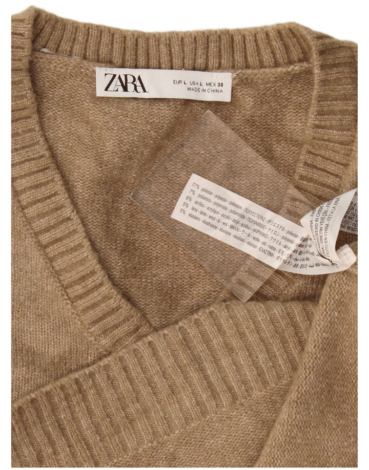 Zara Mujer Crop Vest Tank Top UK 46 Grande Poliéster Beige