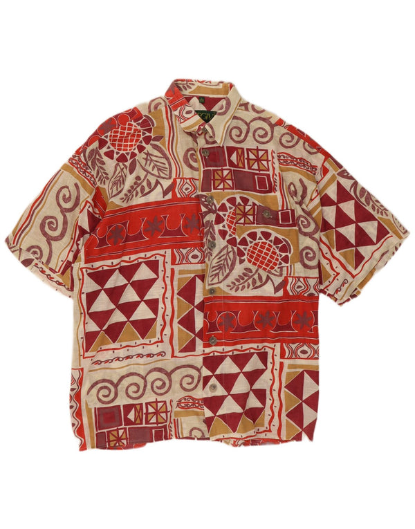 Camisa vintage de manga corta para hombre talla 41/42 grande roja geométrica