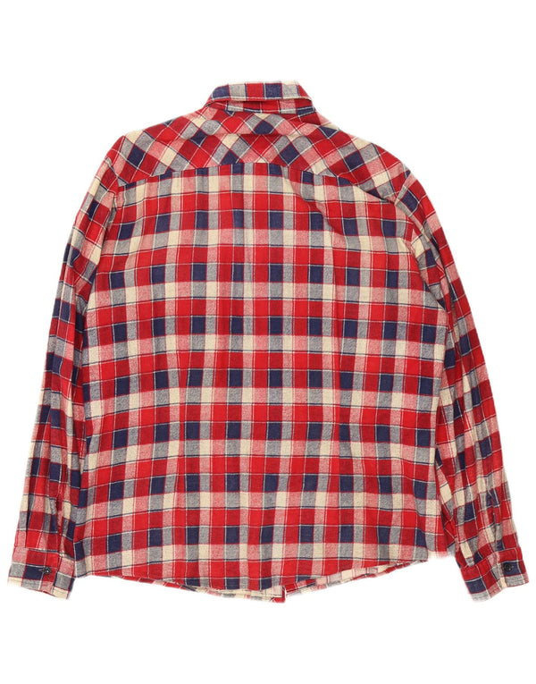 Vintage Mens Flannel Shirt Size 42 16 1/2 Large Red Check Cotton