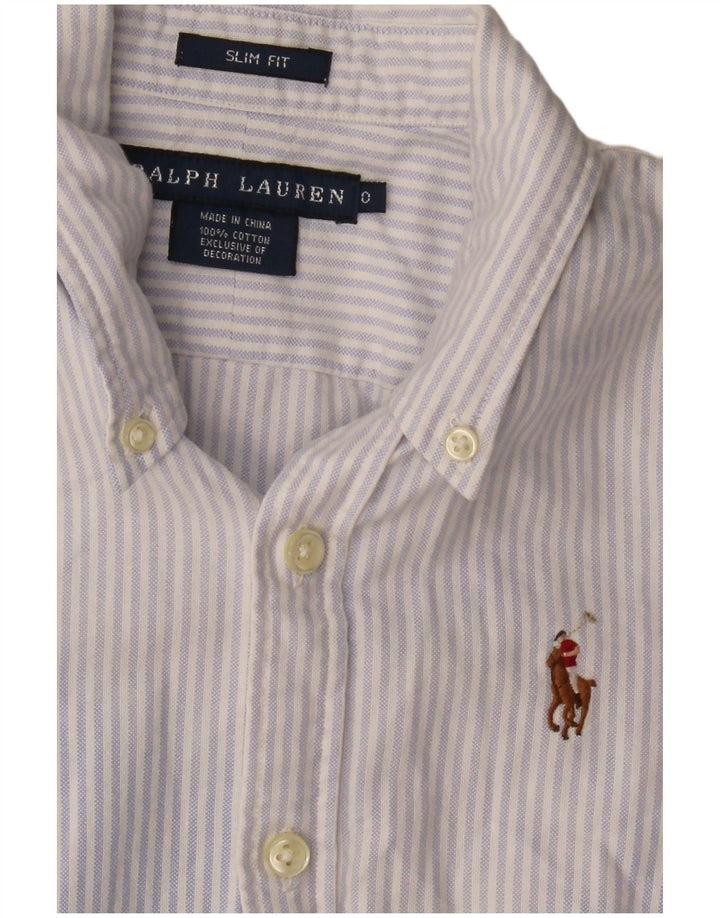 RALPH LAUREN Camisa ajustada para mujer US 0 XS Algodón a rayas azules