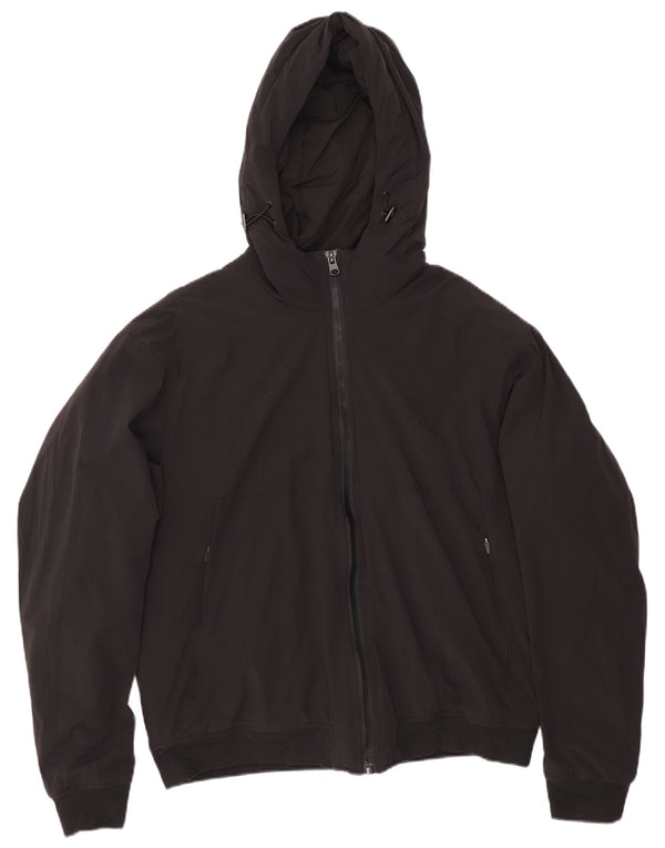 Zara Hombre Cazadora Bomber Con Capucha UK 42 XL Poliéster Negro