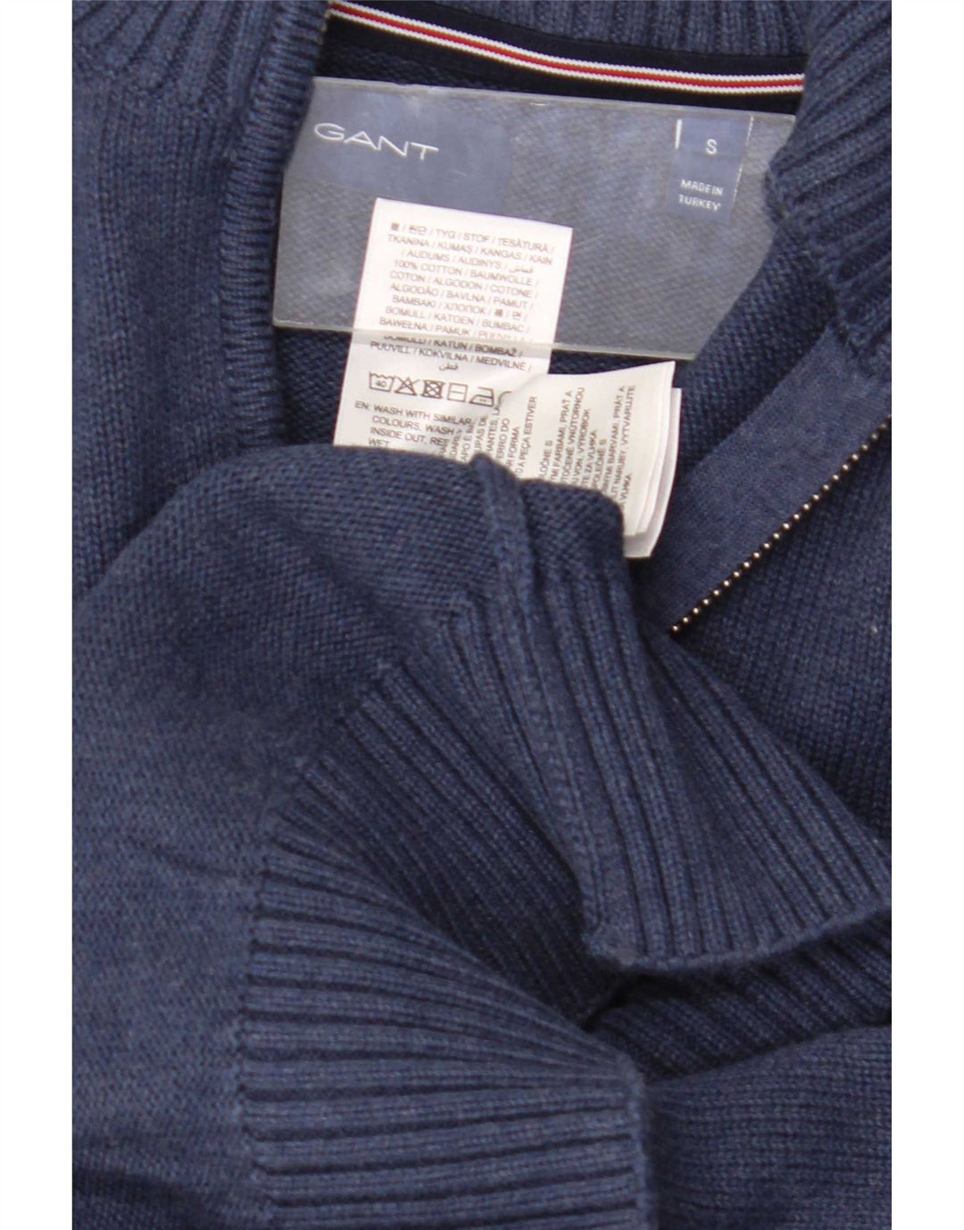 Gant Hombre Zip Neck Jumper Sweater Small Azul Marino Algodón