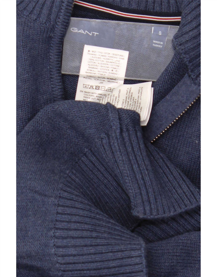 Gant Hombre Zip Neck Jumper Sweater Small Azul Marino Algodón