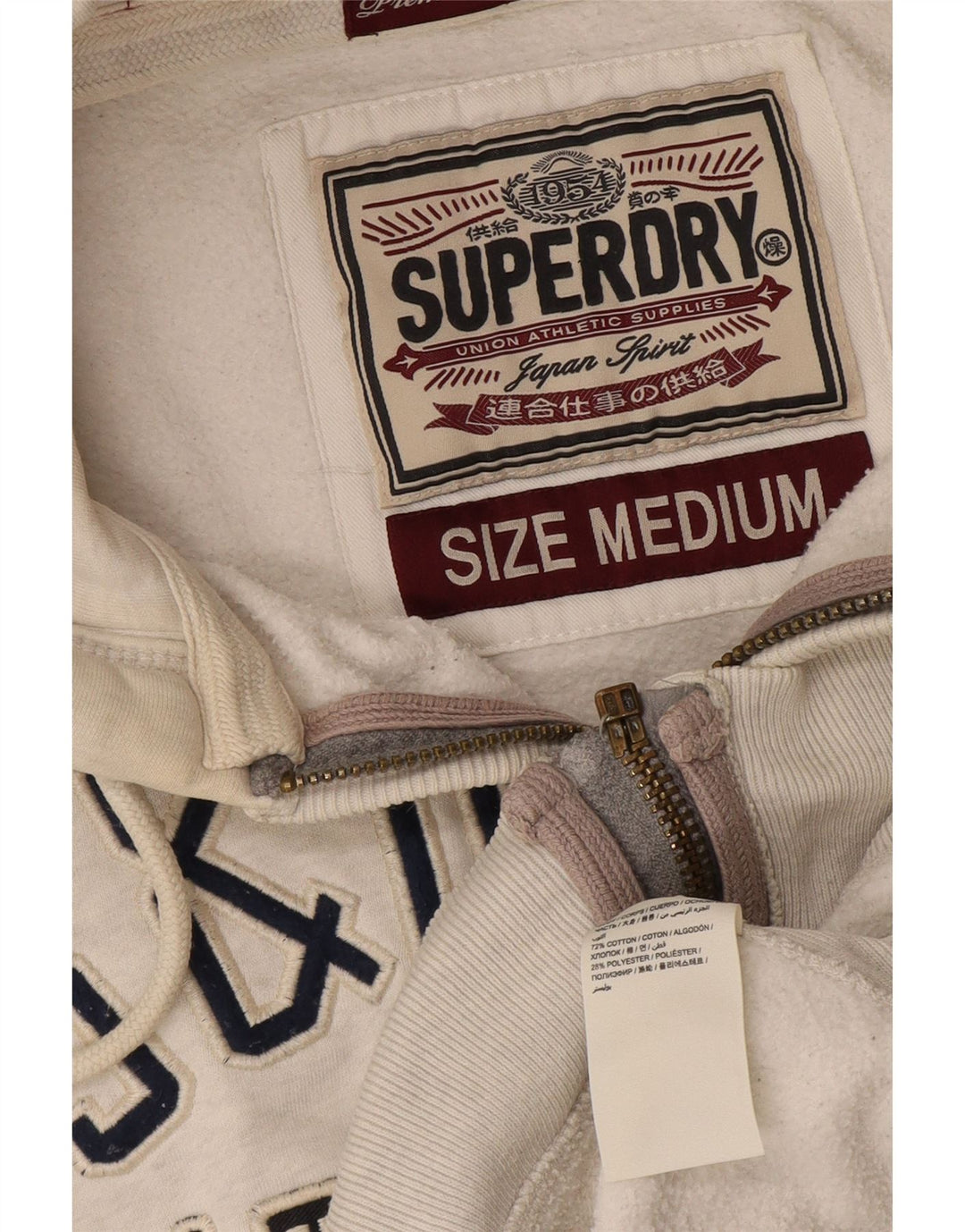 Superdry Jersey con capucha y cremallera gráfica para hombre de algodón blanco mediano