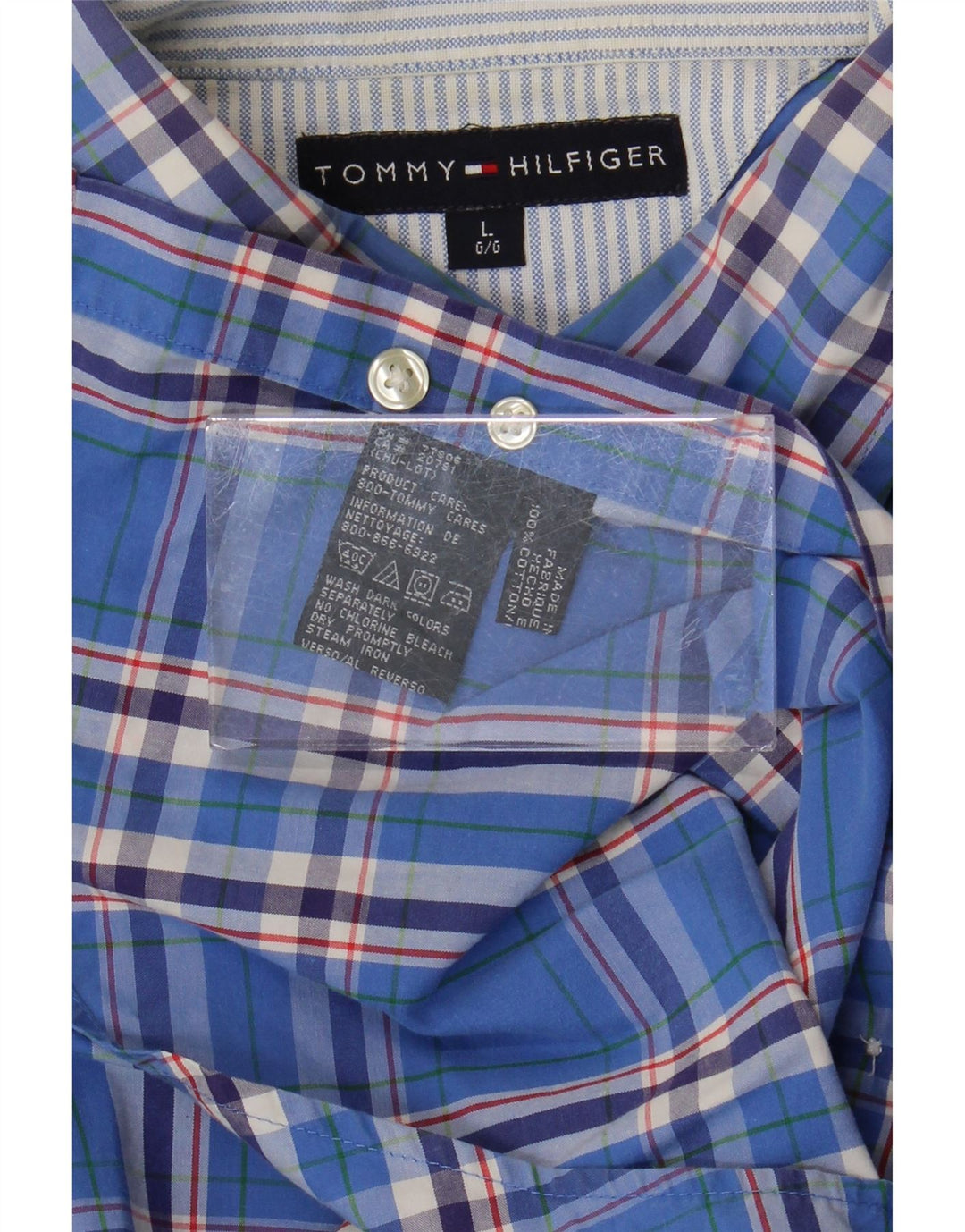 TOMMY HILFIGER Camisa para hombre Large Blue Check Cotton
