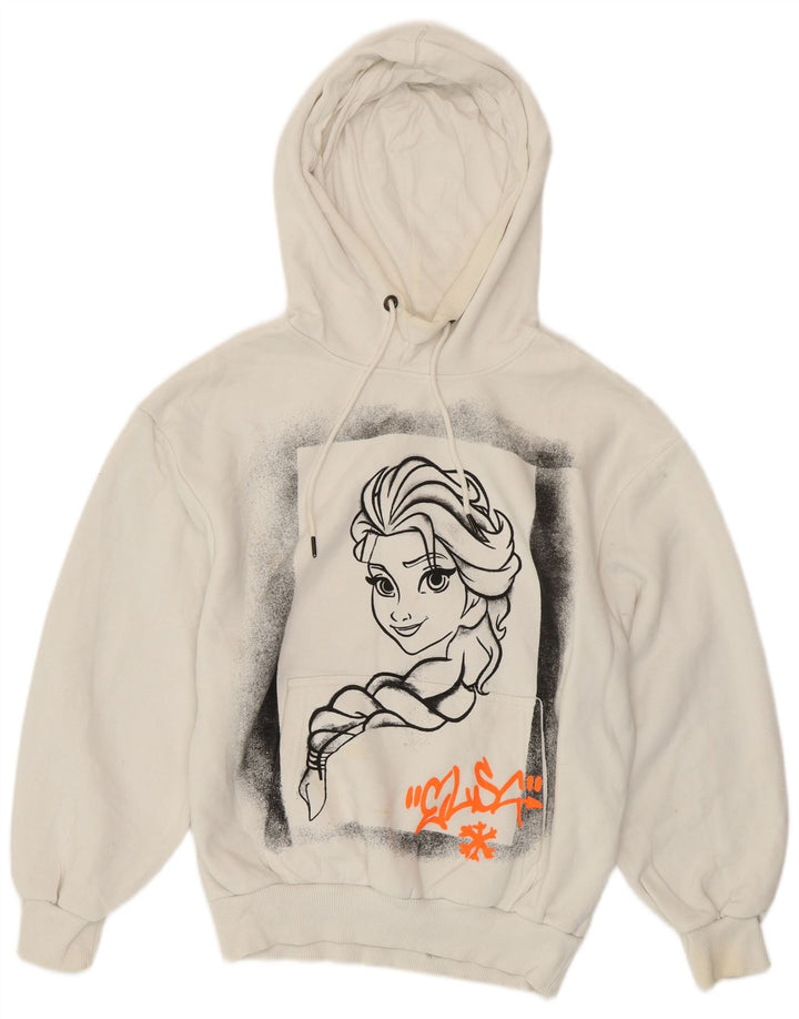 ZARA Mujer Frozen Graphic Sudadera con capucha Jumper UK 10 Small Blanco