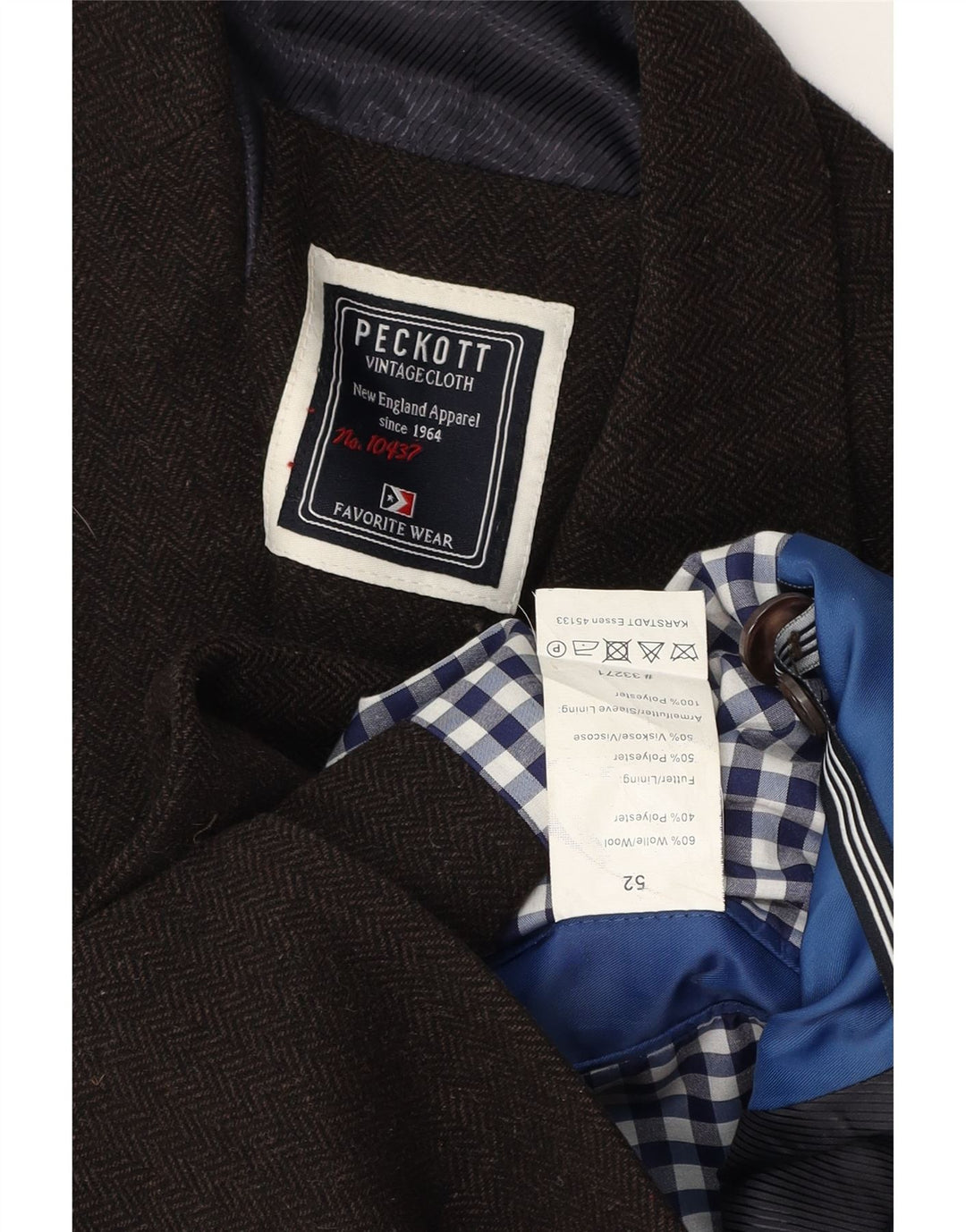 Peckott Chaqueta tipo blazer de 2 botones para hombre IT 52 XL Lana en espiga marrón