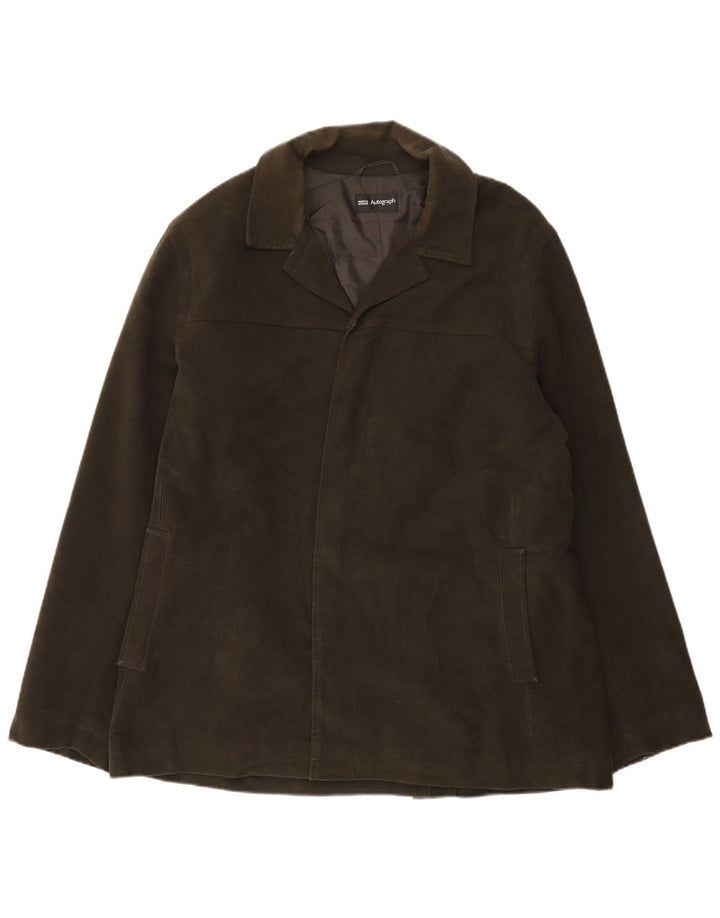 Marks & Spencer Chaqueta de ante abierta autógrafo para hombre UK 42 XL Caqui