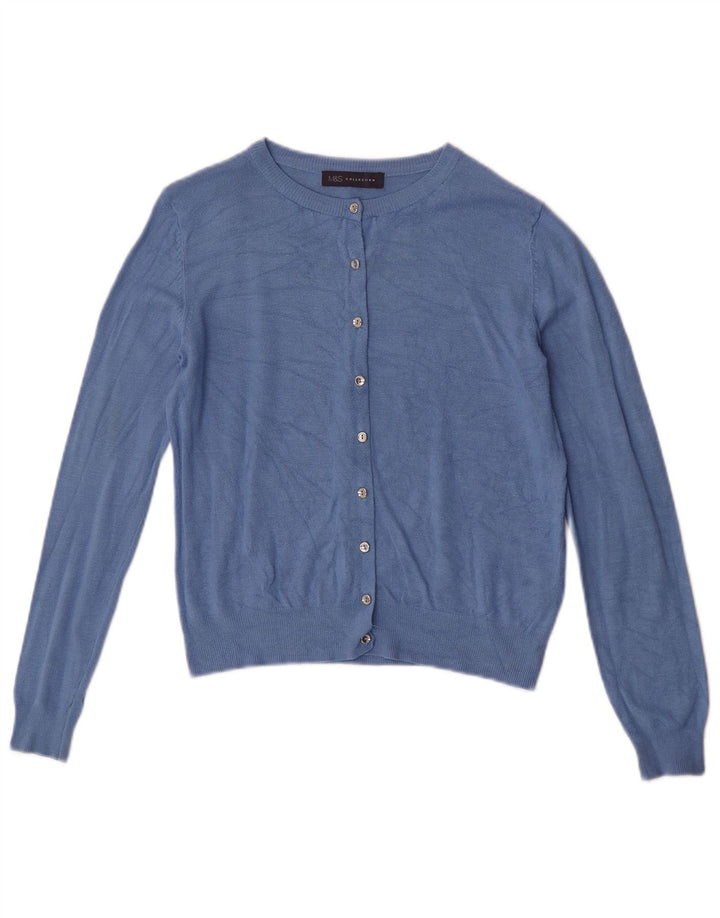 Marks & Spencer Suéter tipo cárdigan corto para mujer UK 10 Small Viscosa azul