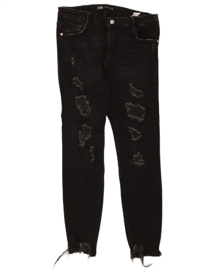 Zara Jeans ajustados desgastados para mujer EU 40 Medium W30 L27 Algodón negro