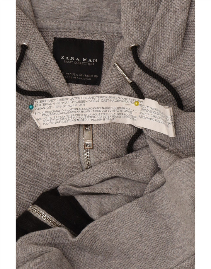 Zara Hombre Sudadera Con Capucha Y Cremallera Algodón Gris Medio