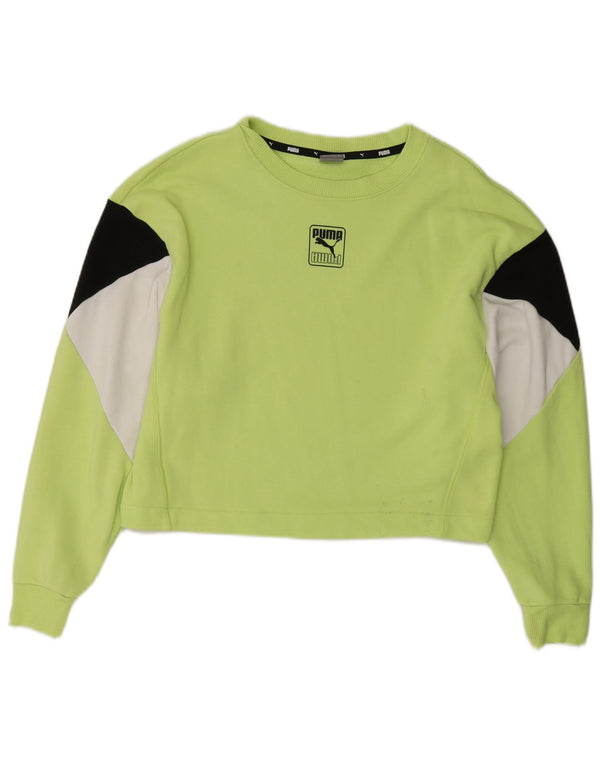 Puma Mujer Crop Sudadera Jumper UK 10 Pequeño Verde Colorblock Algodón