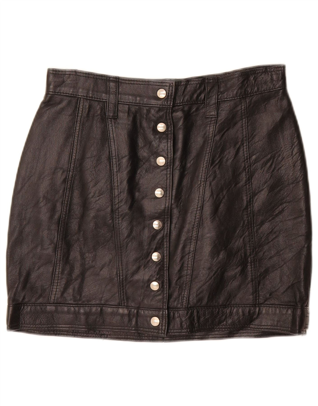 Vintage mujer mini falda de cuero W26 pequeño negro