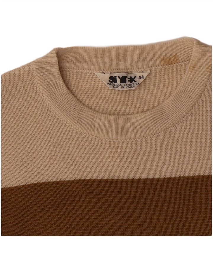 Vintage mujer barco cuello jersey suéter IT 44 medio beige rayas