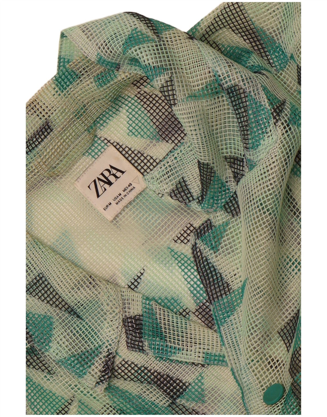 Zara Hombre Camisa Transparente De Manga Corta Verde Medio Geométrico