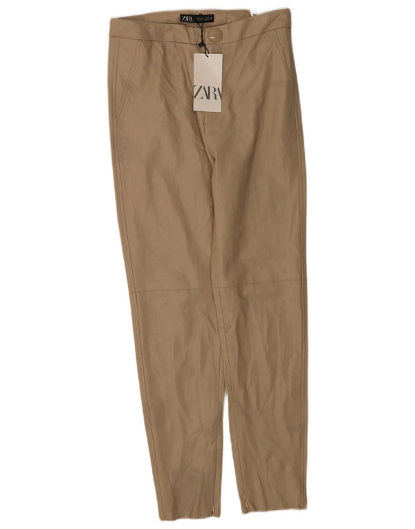 Zara Mujer Leggings De Piel Sintética De Cintura Alta Mediano W28 L27 Beige