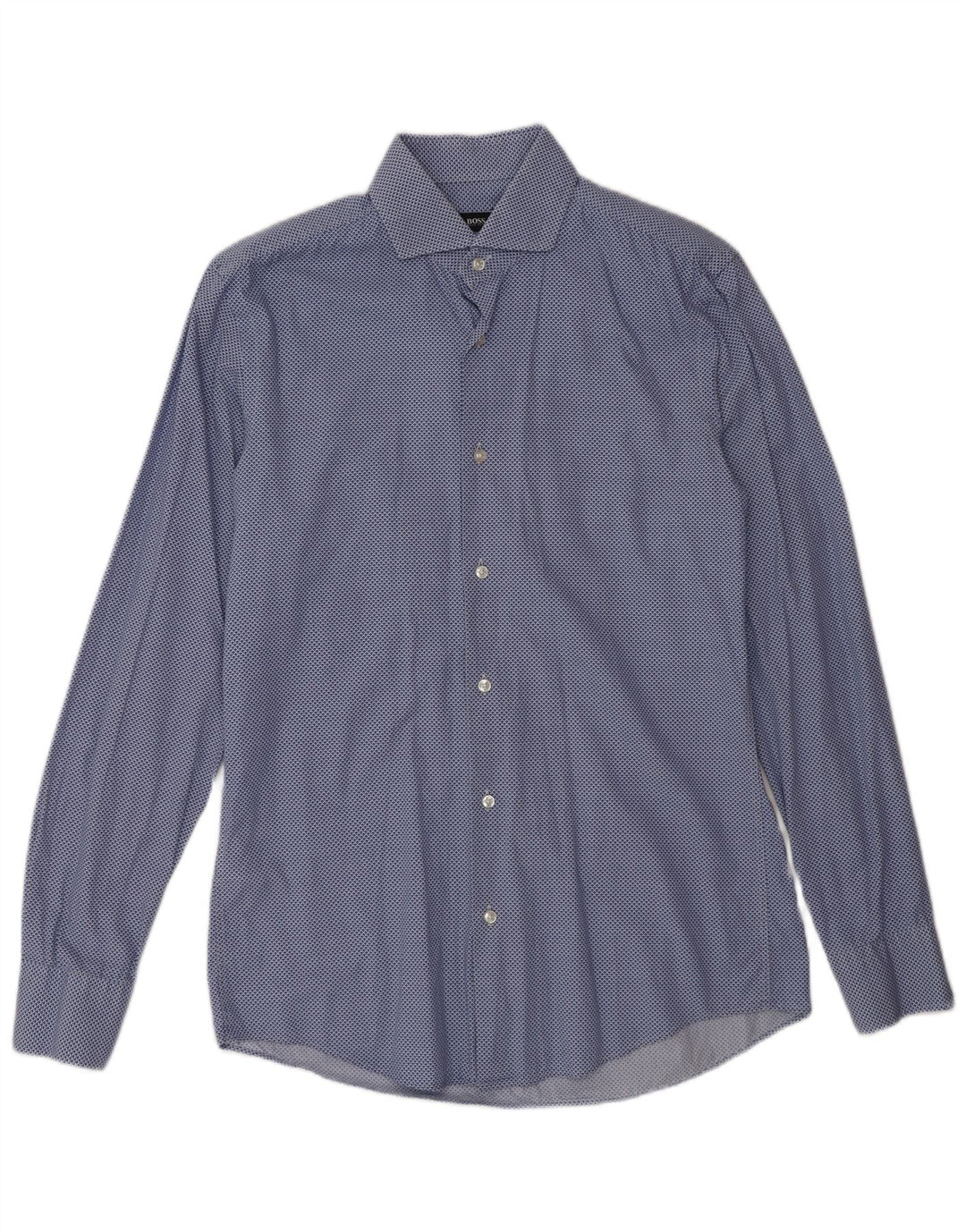 Camisa Hugo Boss Hombre Slim Fit Talla 38 15 Algodón Manchado Azul Medio