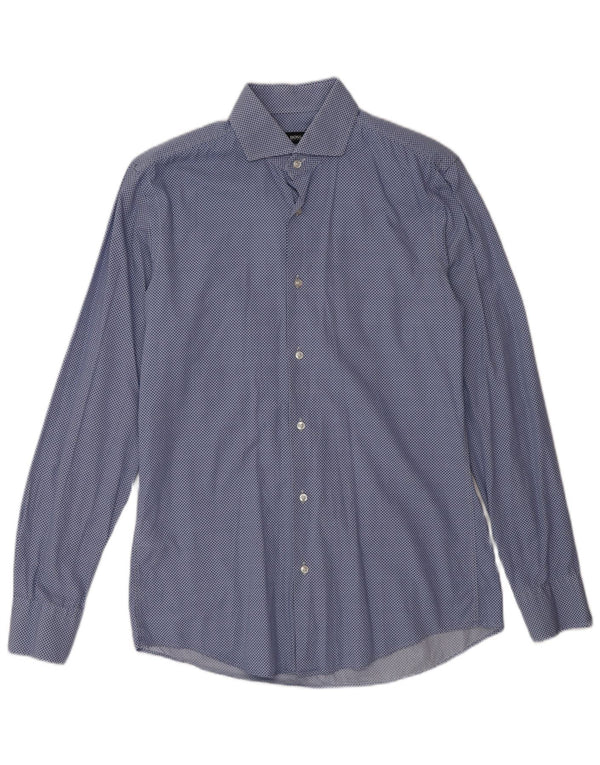 Camisa Hugo Boss Hombre Slim Fit Talla 38 15 Algodón Manchado Azul Medio
