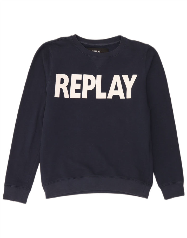 Replay Sudadera Gráfica para Hombre Jersey De Algodón Azul Marino Mediano