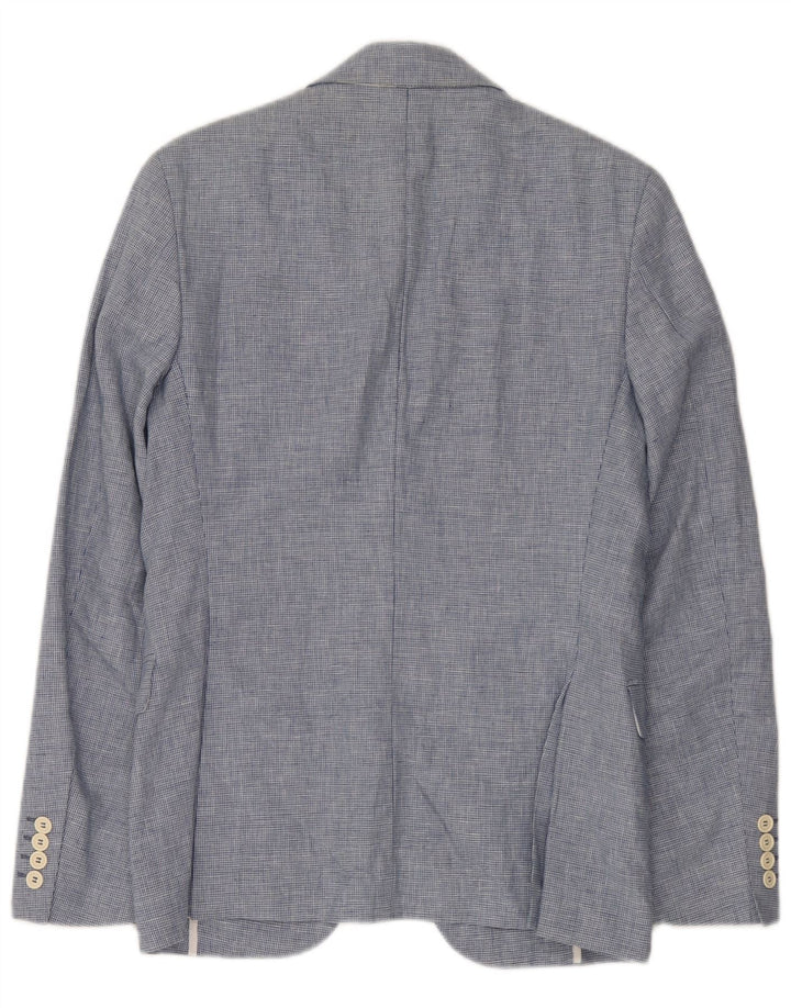 Zara Chaqueta tipo blazer de 2 botones para hombre EU 46 Small Blue Houndstooth Linen