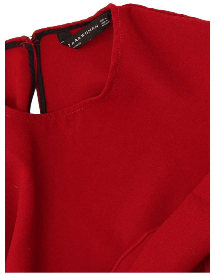 Zara Mujer Blusa De Manga Larga Top UK 42 Medium Rojo