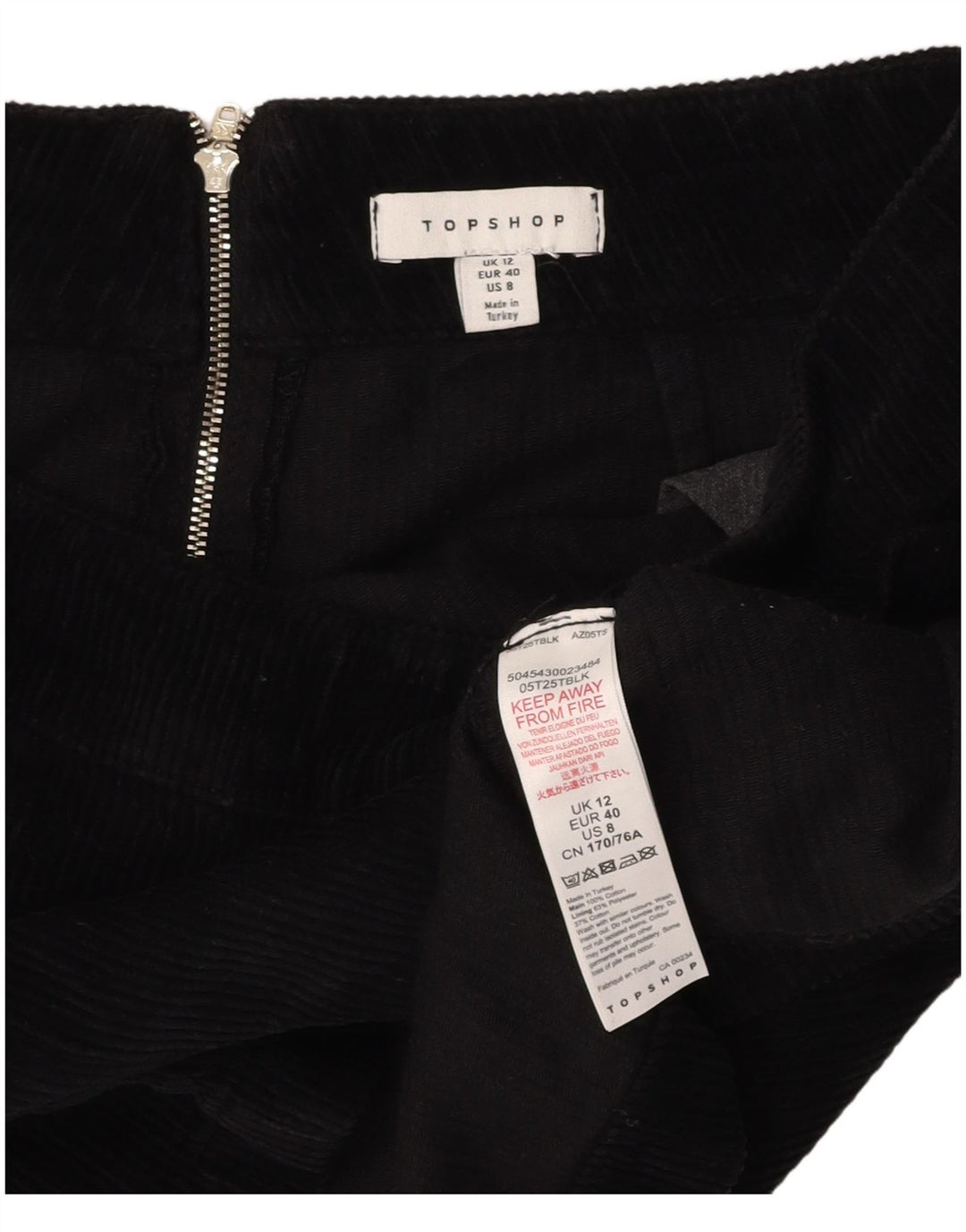 TOPSHOP Minifalda de pana para mujer UK 12 Medium w28 Algodón negro