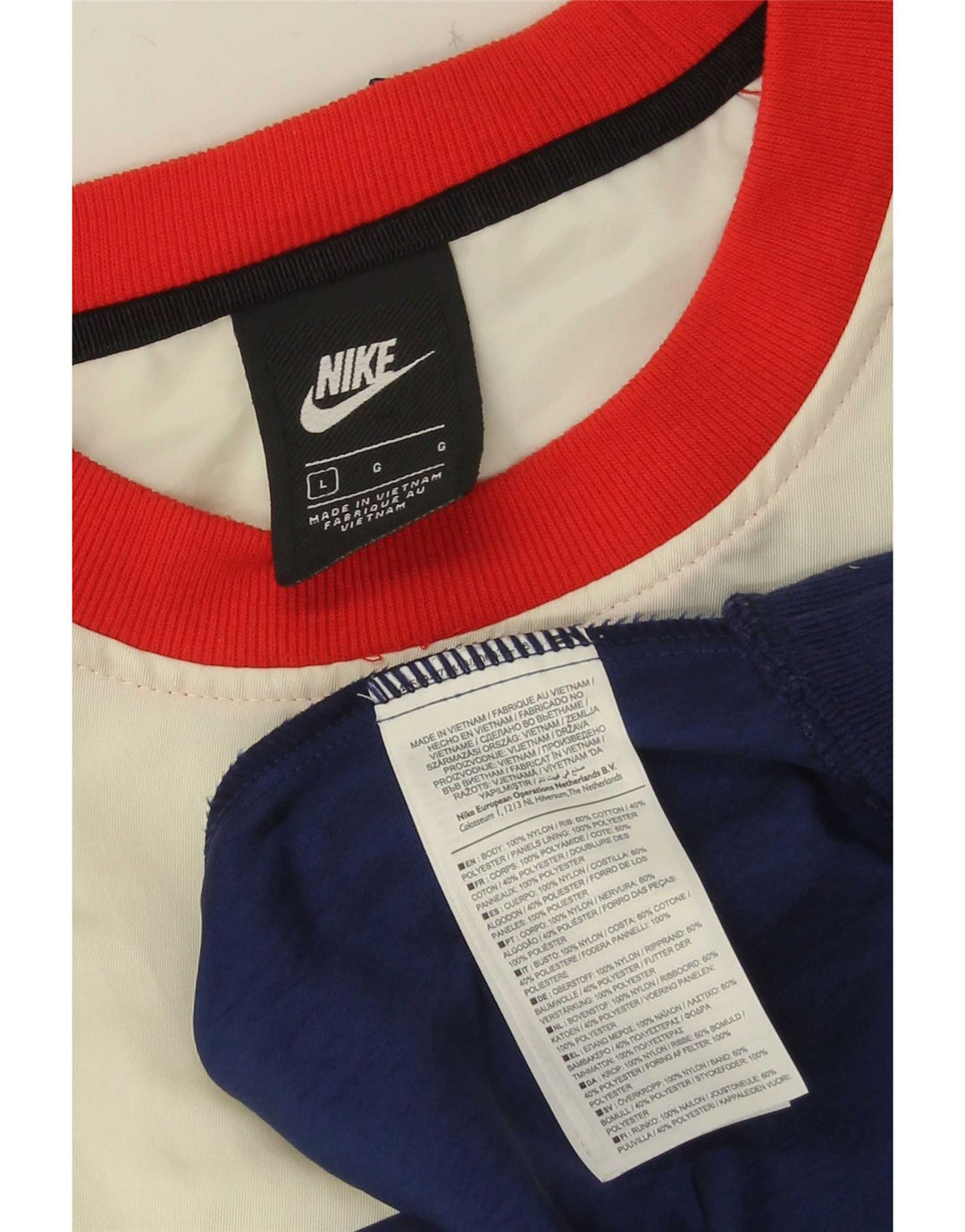 Nike Sudadera con gráfico tipo jersey para hombre, talla grande, nailon color block multicolor