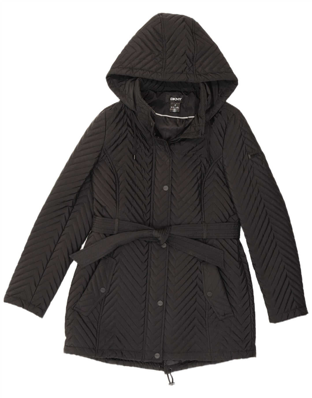 Dkny Abrigo cortavientos con capucha para mujer UK 12 Medium Black Chevron