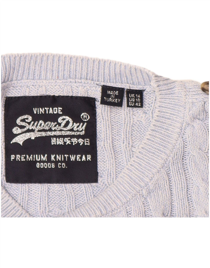 SUPERDRY Suéter tipo jersey con cuello barco para mujer UK 44 Algodón azul grande