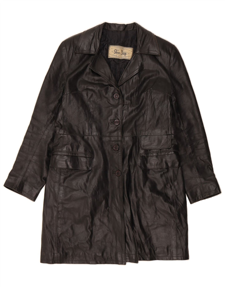 SKIN DEEP Womens Leather Coat UK 16 Large Black Vintage Skin Deep and Second-Hand Skin Deep from Messina Hembry 