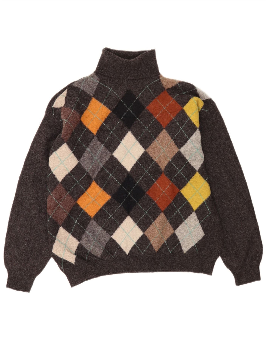Benetton Jersey De Cuello Vuelto Para Hombre IT 52 Large Gris Argyle/Lana Diamante