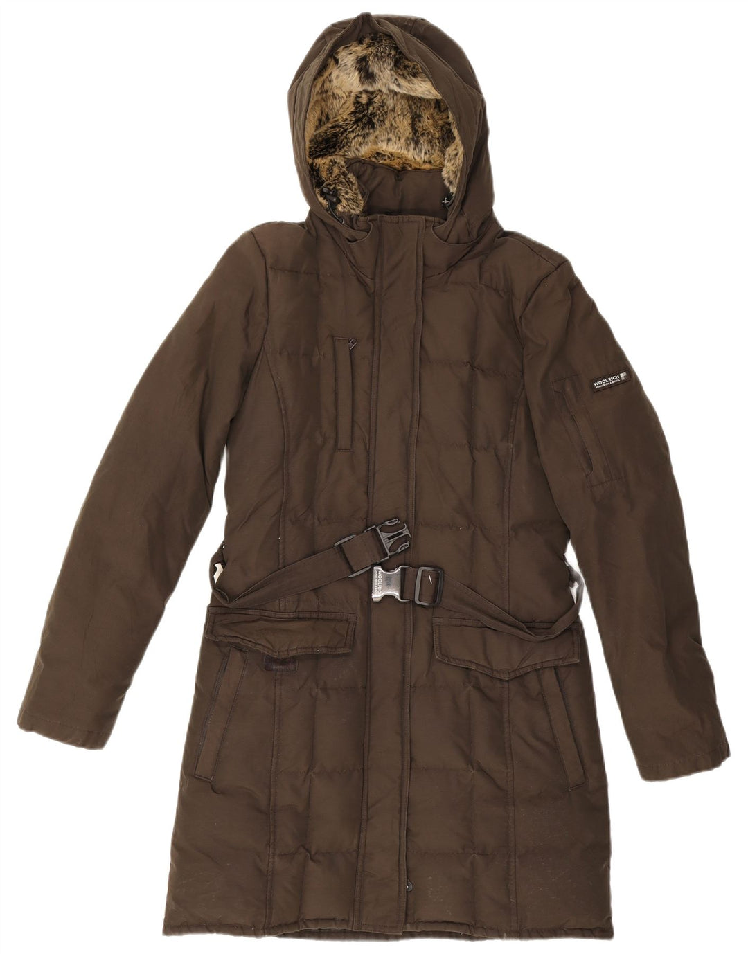 Woolrich Abrigo acolchado con capucha para mujer Reino Unido 12 Algodón caqui mediano