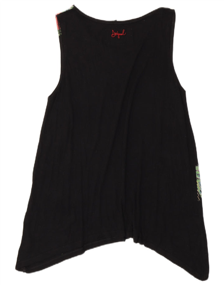 DESIGUAL Top tipo túnica asimétrico sin mangas para mujer UK 40 XL Negro Floral