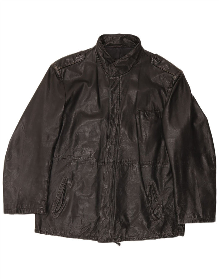 Chaqueta de cuero vintage para hombre Reino Unido 42 XL cuero negro