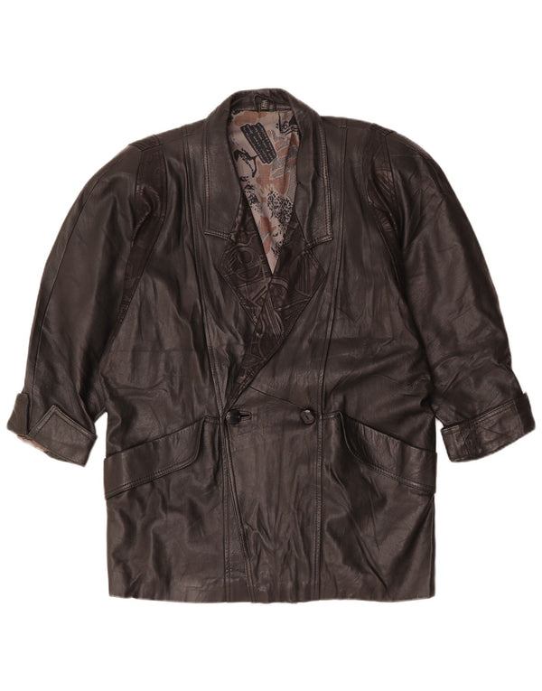 Vintage mujer doble pecho chaqueta de cuero de gran tamaño EU 40 medio negro