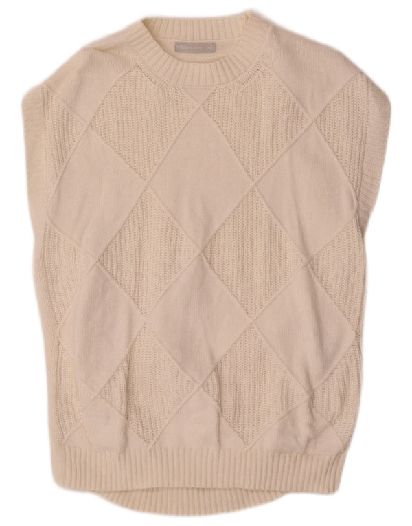 Marks & Spencer - Camiseta sin mangas para hombre, talla mediana, color blanco roto, algodón Argyle/Diamond