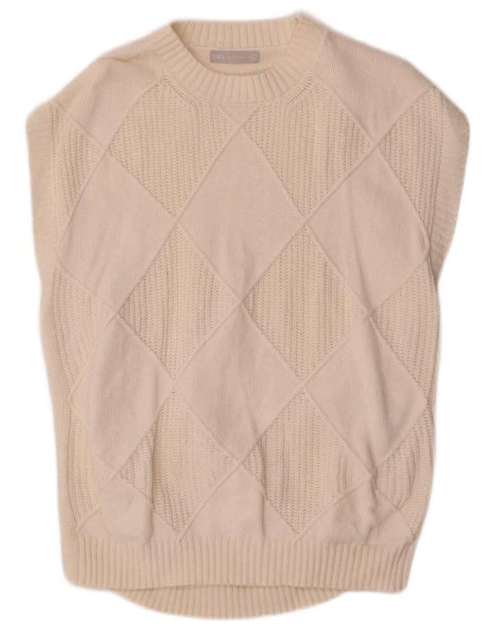Marks & Spencer - Camiseta sin mangas para hombre, talla mediana, color blanco roto, algodón Argyle/Diamond