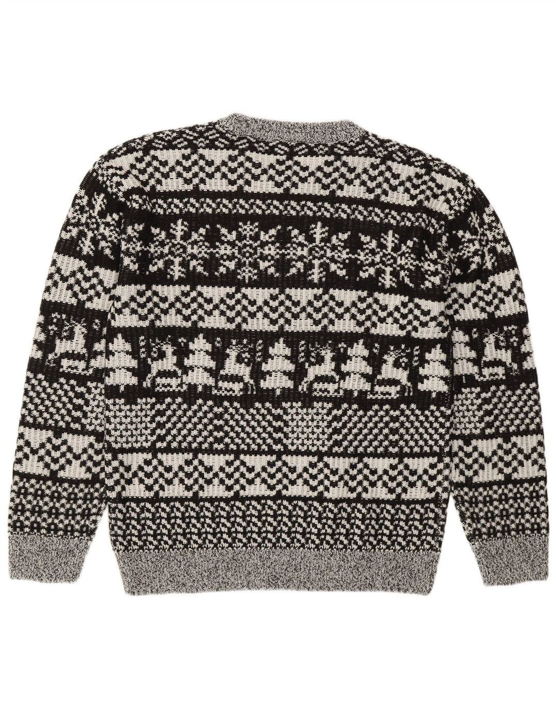 Vintage hombres cuello redondo jersey suéter medio gris Fair Isle