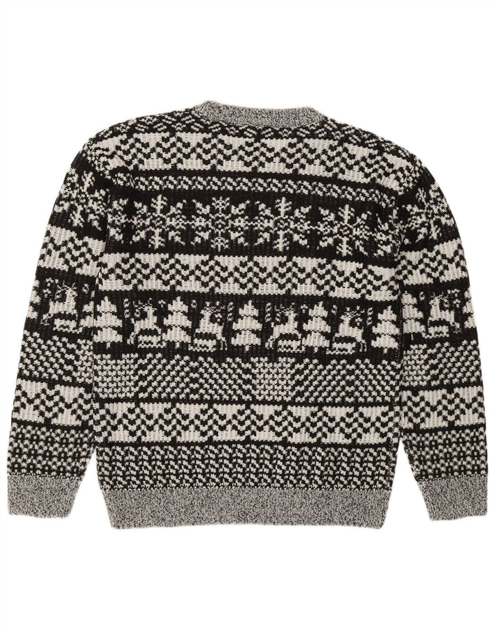 Vintage hombres cuello redondo jersey suéter medio gris Fair Isle